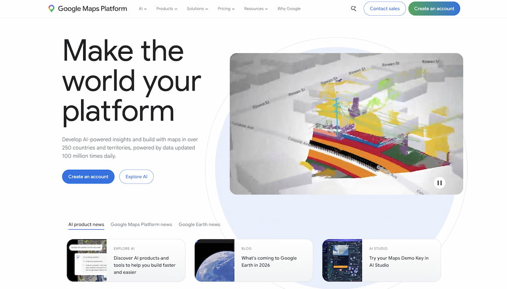 Google Maps Platform landing page